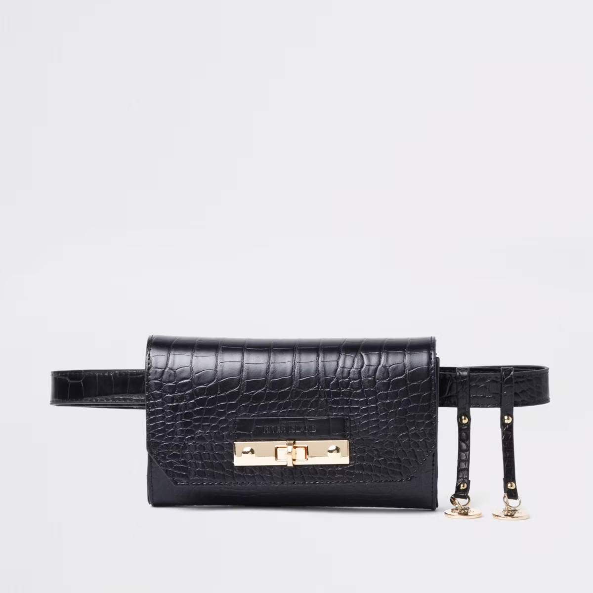 Black croc buckle belt bum bag | River Island (UK & IE)