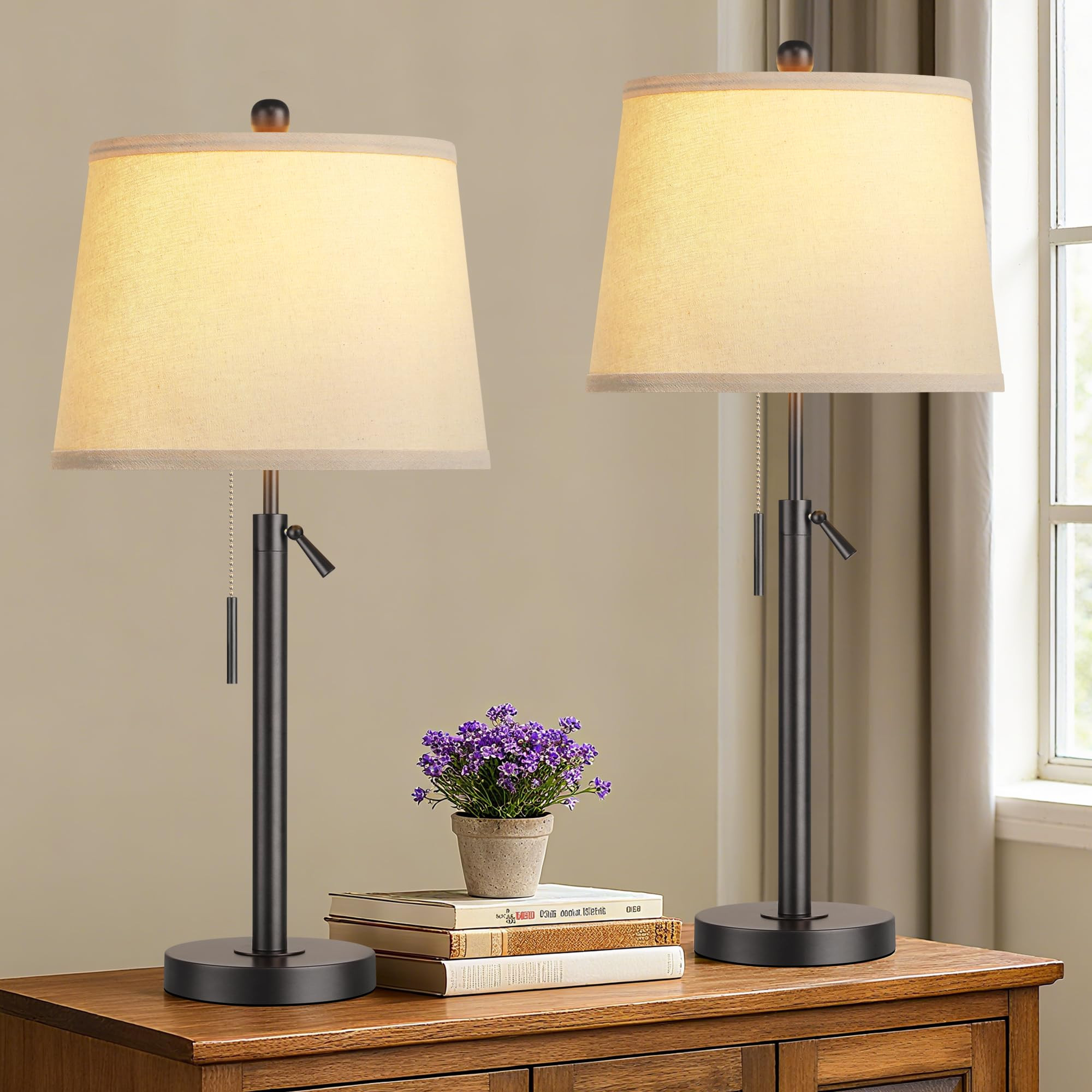 PARTPHONER Bedside Table Lamps Set of 2, Tall Black Table Lamps for Living Room, Height Adjustabl... | Amazon (US)