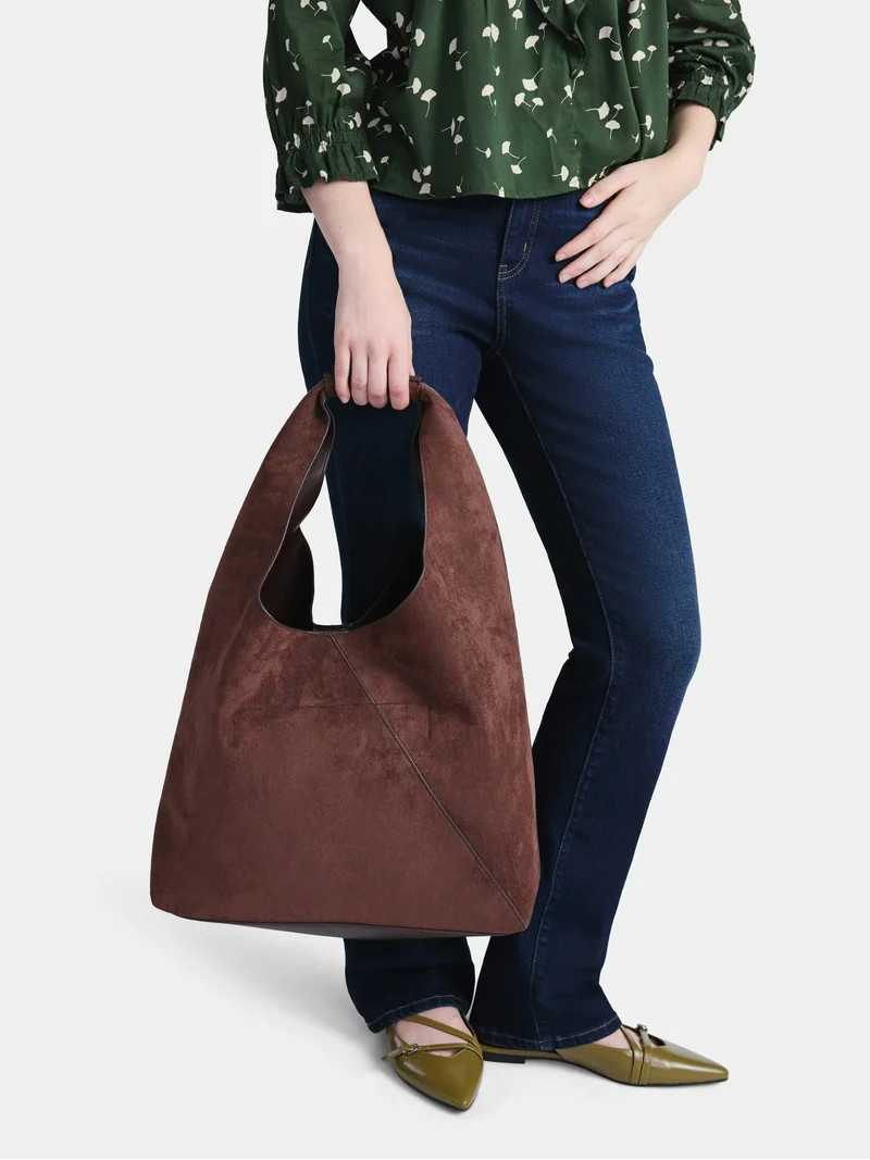 Time and Tru Women's June Soft Faux Suede Hobo Bag, Chocolate | Walmart (US)