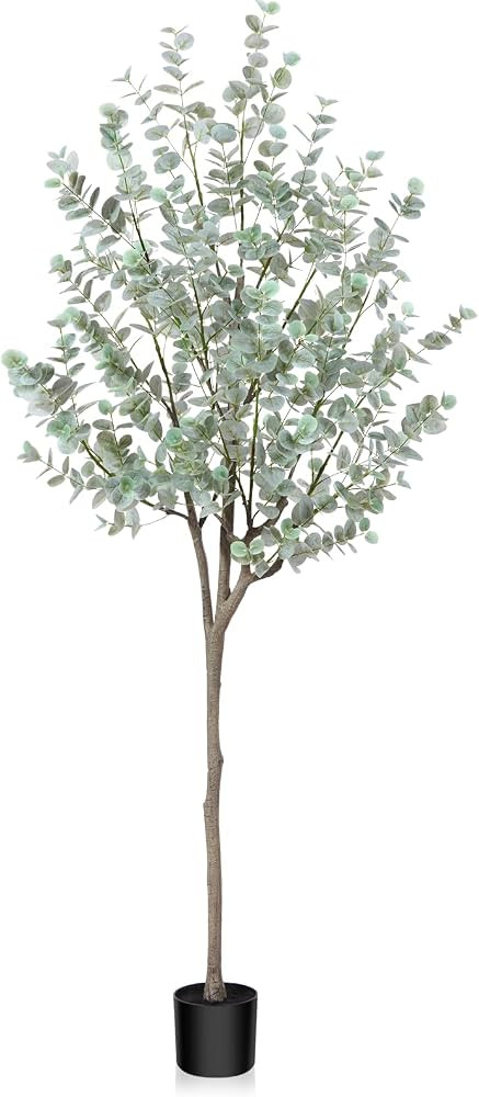6ft Artificial Eucalyptus Tree, Fake Eucalyptus Tree with White Silver Dollar Leaves, Silk Faux E... | Amazon (US)