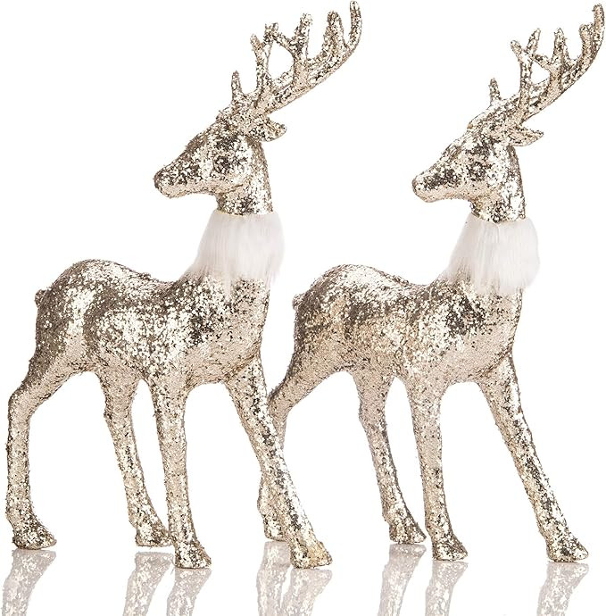 blitzlabs Golden Glitter Reindeer Christmas Decoration Freestanding Indoor Decorative Stag Deer F... | Amazon (US)