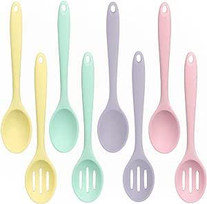 Small Multicolored Silicone Spoons Nonstick Mixing Slotted Spoons Set Kitchen Spoon Serving Spoon... | Amazon (US)