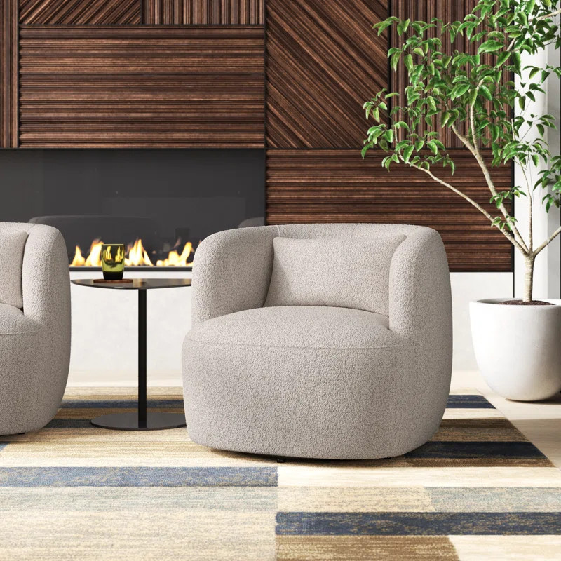 Bruschi 34" Wide Boucle Polyester Upholstered Swivel Armchair | Wayfair North America
