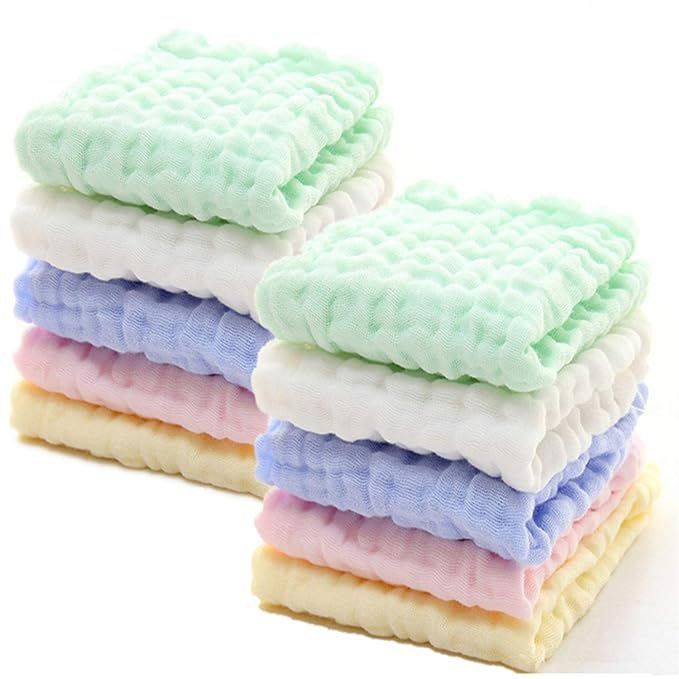 Baby Muslin Washcloths - Natural Muslin Cotton Baby Wipes - Soft Newborn Baby Face Towel for Sens... | Amazon (US)