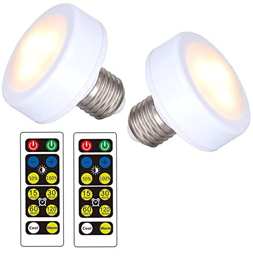 ANUOMY E26 Battery Operated Light Bulb 2 Pack,Screw in Puck Lights with Remote,Battery Powered LED Light Bulbs Small Puck Light for NoT Electricity Wall Sconce Hanging Lamp Pendant Light | Amazon (US)