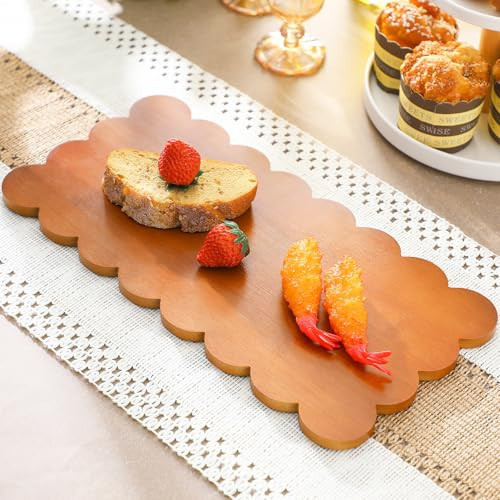 Threehoney Scalloped Tray Scalloped Edge Serving Board Wooden Vanity Charcuterie Decorative Tray for Kitchen Rectangular Cutting Board for Food Bread Fruit Dresser Kitchen 14 x 7 Inch | Amazon (US)