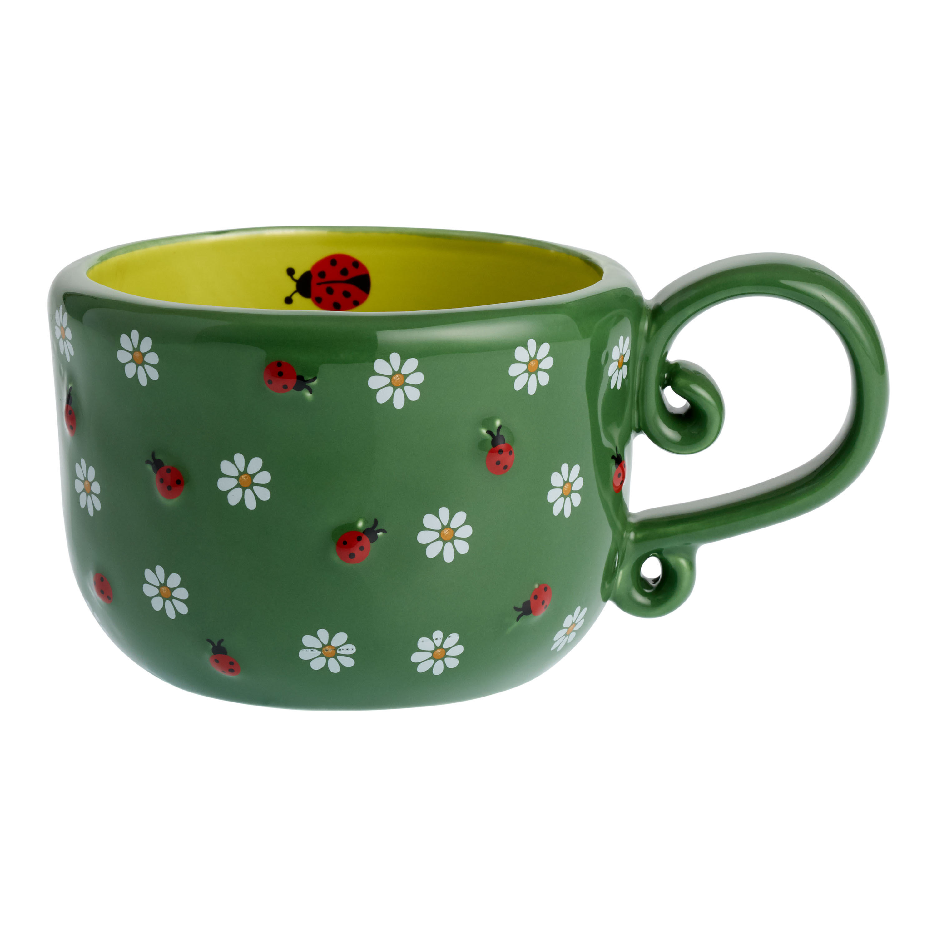Green Ladybug and Daisy Hand Painted Ceramic Mug | World Market