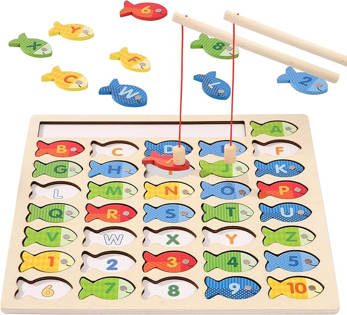 Wooden Magnetic Fishing Game for Toddlers, Montessori Fine Motor Skills Toy with Letters and Numb... | Amazon (US)