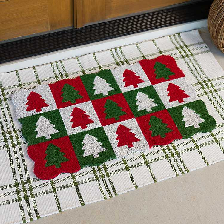 New! Christmas Tree Squares Scalloped Doormat | Kirklands
