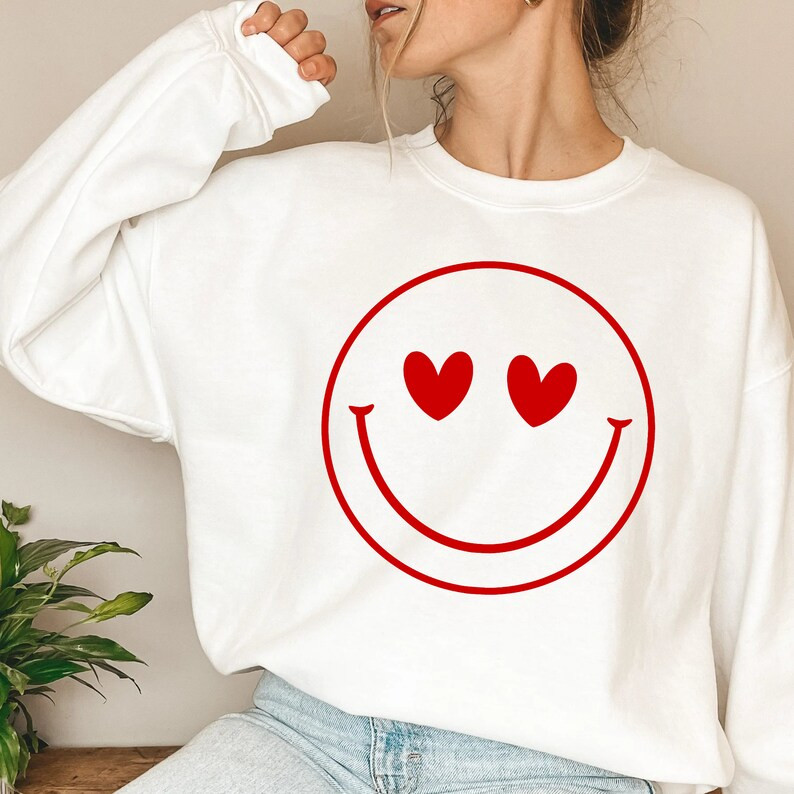 Smiley Face Sweatshirtvalentines Day - Etsy | Etsy (US)
