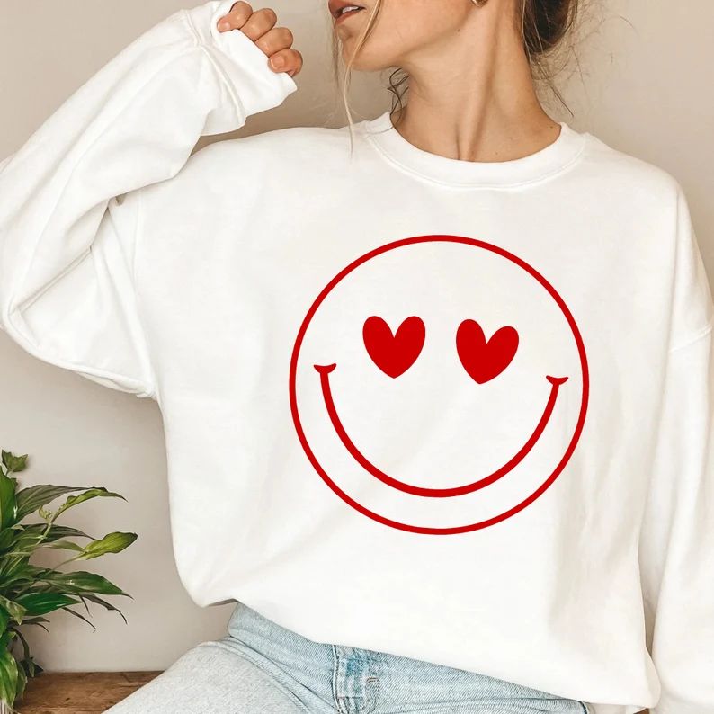 Smiley Face Sweatshirtvalentines Day - Etsy | Etsy (US)