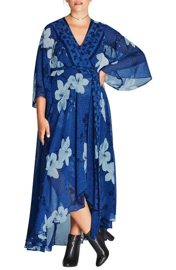 Plus Size Women's City Chic Blue Magnolia Maxi Wrap Dress | Nordstrom