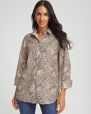 Women's No Iron Leopard Print Shirt in Neutral | Chico's | Chico's