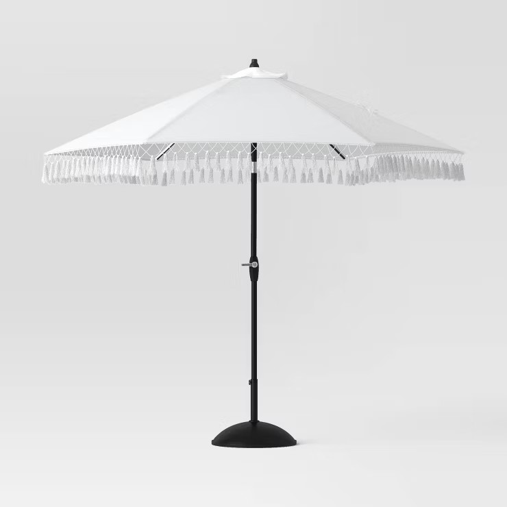9' x 9' DuraSeason Fabric™ Round Fringe Patio Umbrella White - Opalhouse™ | Target