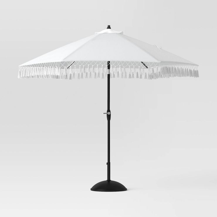 9' x 9' DuraSeason Fabric™ Round Fringe Patio Umbrella White - Opalhouse™ | Target