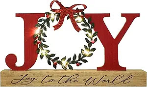 Christmas Decorations for Home LED Lighted Joy Sign with Timer Wreath Farmhouse Wooden Rustic Tab... | Amazon (US)