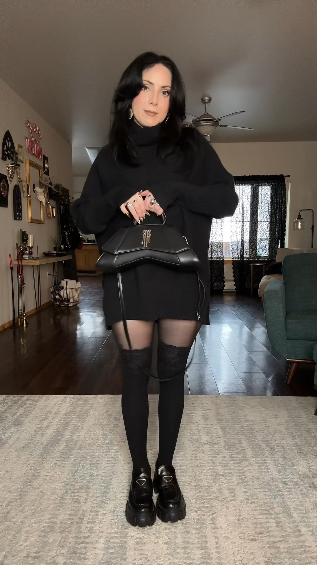 Oversized sweater look
Knee high socks are from thehouseofgentry.com use code withmandie10 (search lace topped over the knee socks) 
Hand bag is from rare-romance.com