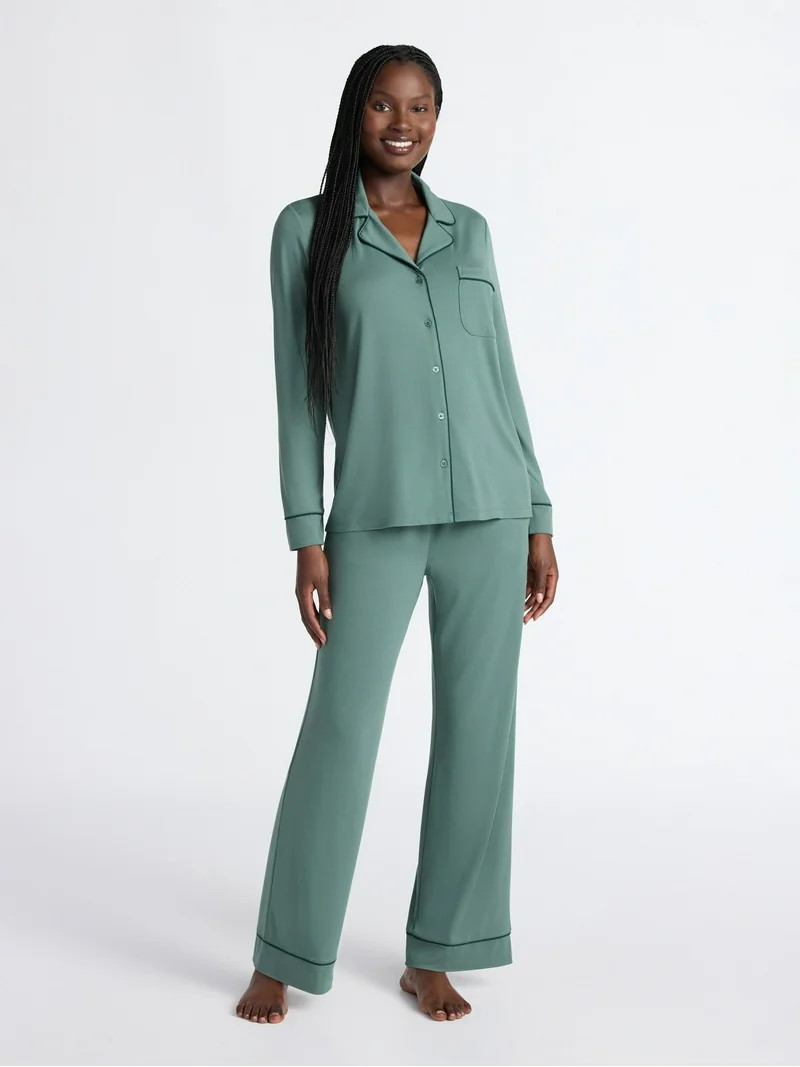 Joyspun Women’s Dreamy Soft Collection Long Sleeve Top and Pants Pajama Set, Sizes XS-4X | Walmart (US)