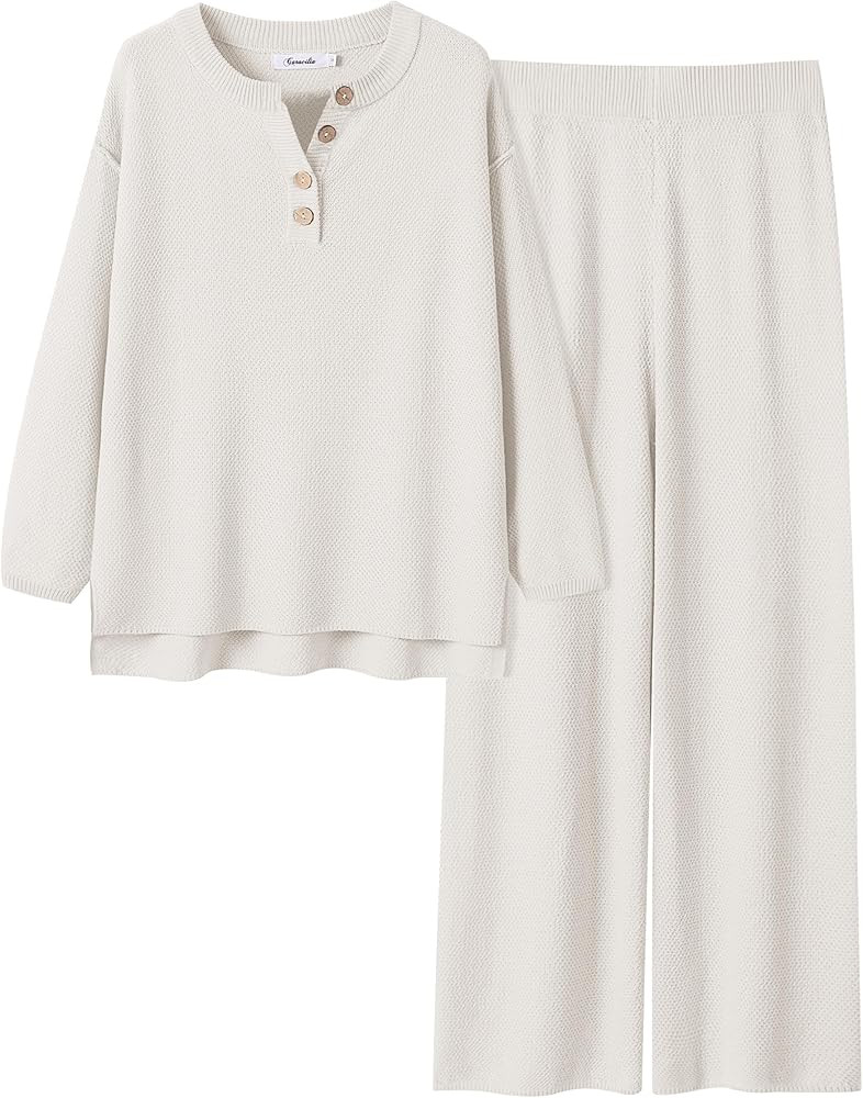 ANRABESS Women 2 Piece Outfits Oversized Loose Waffle Knit Sweater Set 2024 Fall Trendy Matching ... | Amazon (US)