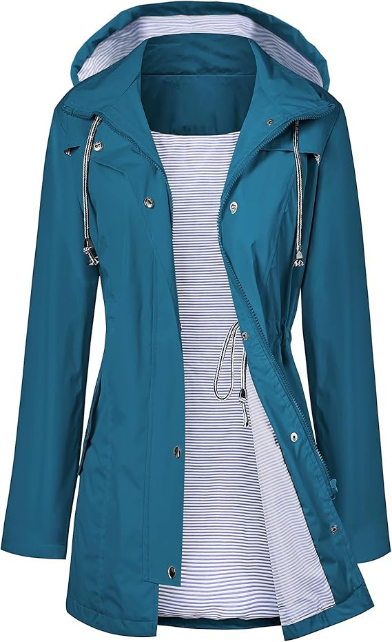 LOMON Raincoat Women Waterproof Long Hooded Trench Coats Lined Windbreaker Travel Jacket S-XXL | Amazon (US)