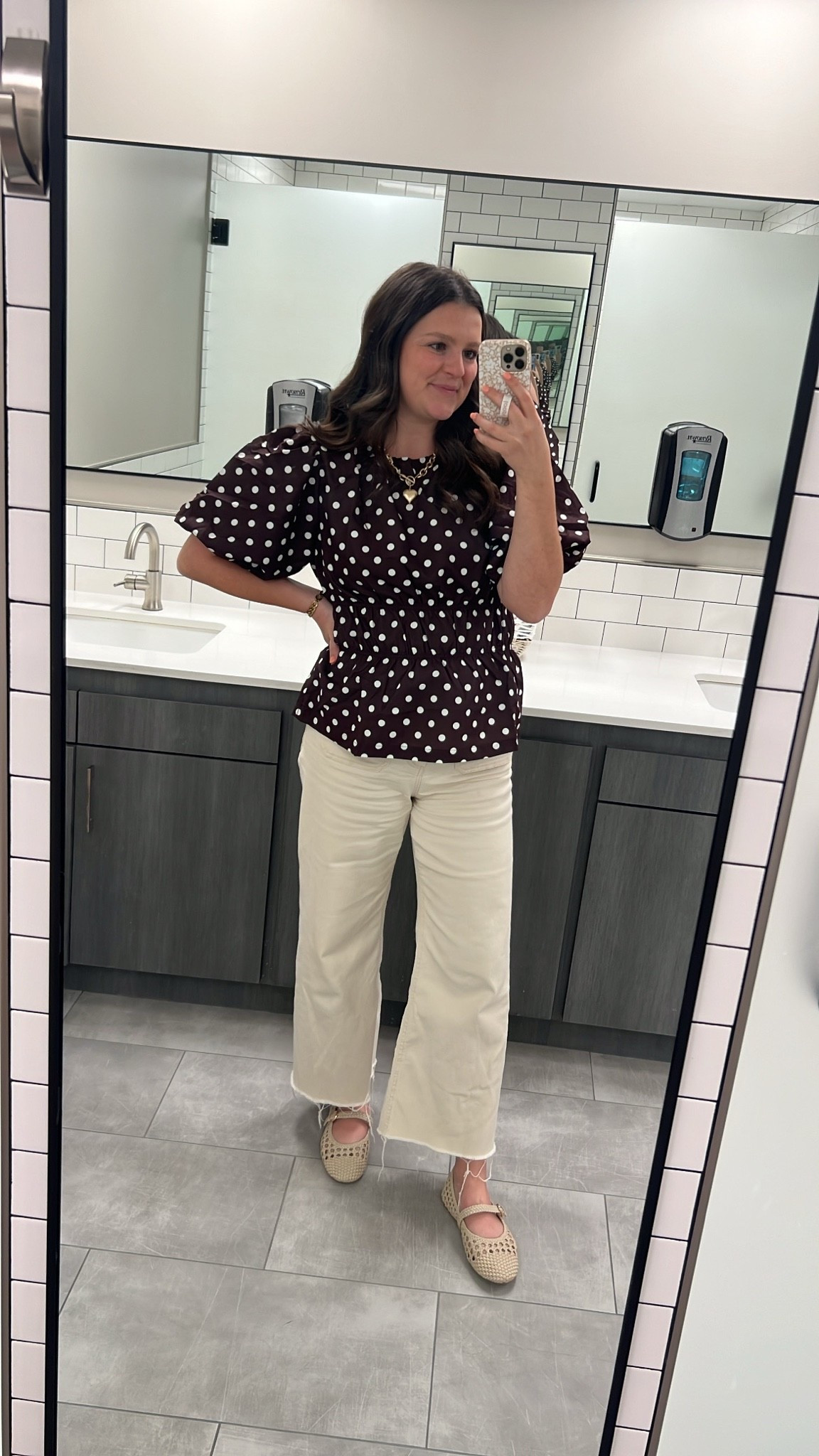 Medium in top & size 8 in jeans. I’d say true size for both. Maybe side down in top if between sizes? 

Work outfit / mom work outfit / polka dot top / mom jeans / business casual / teacher outfit

#LTKootd #LTKmomlife #LTKWorkwear