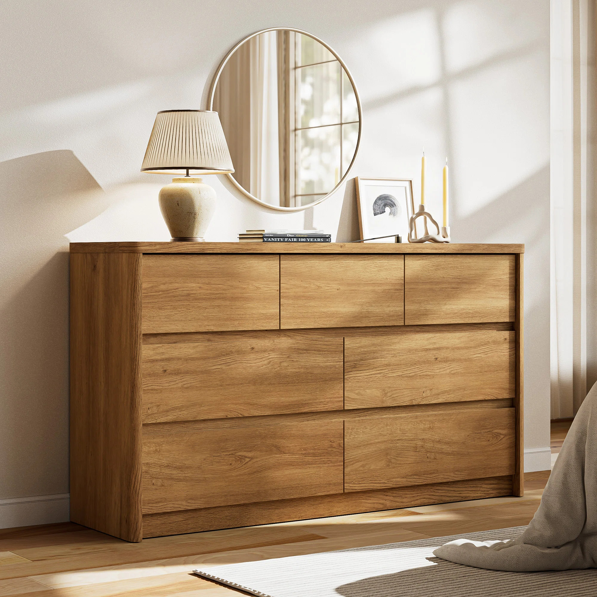 7 Drawer Dresser For Bedroom, Curved Edge Design Modern Dressers & Chest Of Drawers, 55" Wide Nur... | Wayfair North America