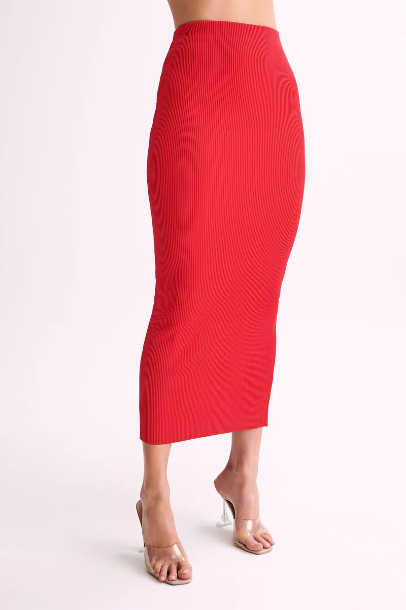 Kaesha Split Maxi Knitted Skirt - Red | MESHKI US