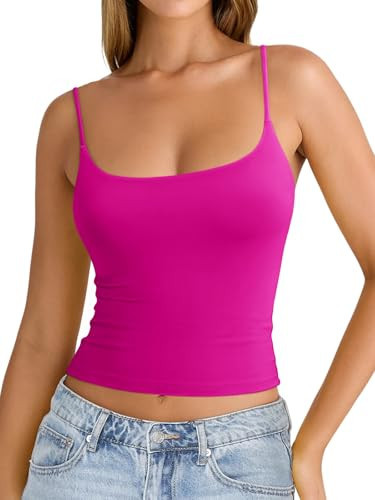 REORIA Womens Square Neck Tank Tops Summer Sleeveless Y2K Sexy Going Out Crop Shirt Cami Top Trendy 2025 Rose X-Large | Amazon (US)