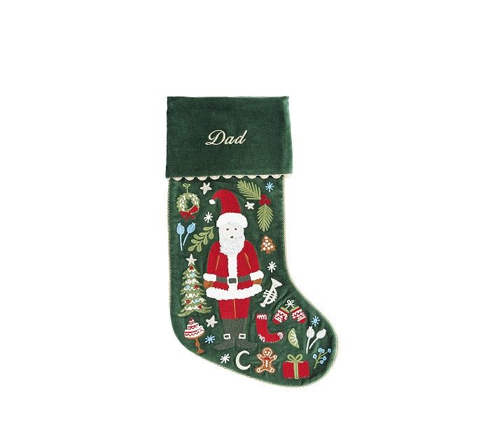 Rifle Paper Co. Nutcracker Santa Embroidered Velvet Christmas Stocking | Pottery Barn Kids