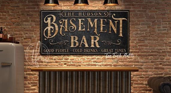 Basement Bar and Lounge Sign Man Cave Personalized Last Name Family Sign Custom Rustic Modern Far... | Etsy (US)