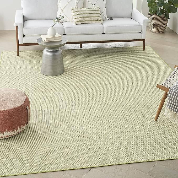 Nourison Courtyard Indoor/Outdoor Ivory Green 9' x 12' Area Rug, Geometric, Easy Cleaning, Non Sh... | Amazon (US)