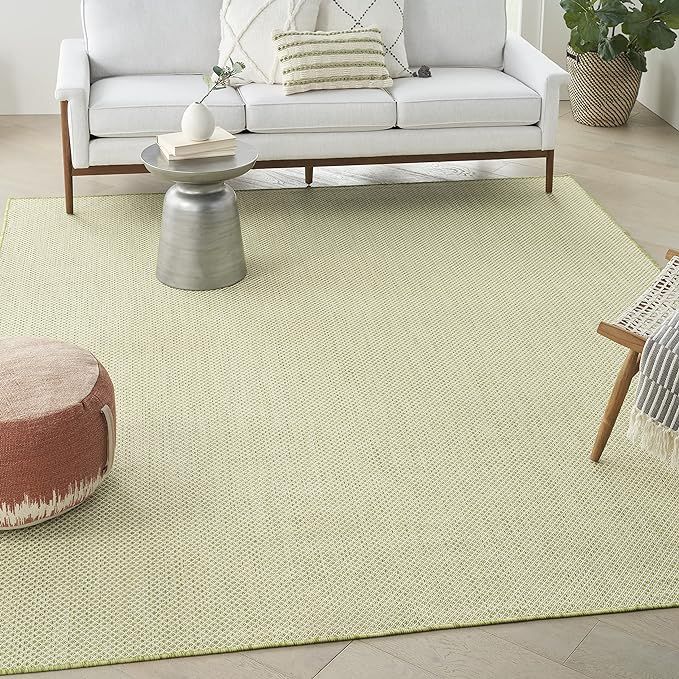 Nourison Courtyard Indoor/Outdoor Ivory Green 9' x 12' Area Rug, Geometric, Easy Cleaning, Non Sh... | Amazon (US)