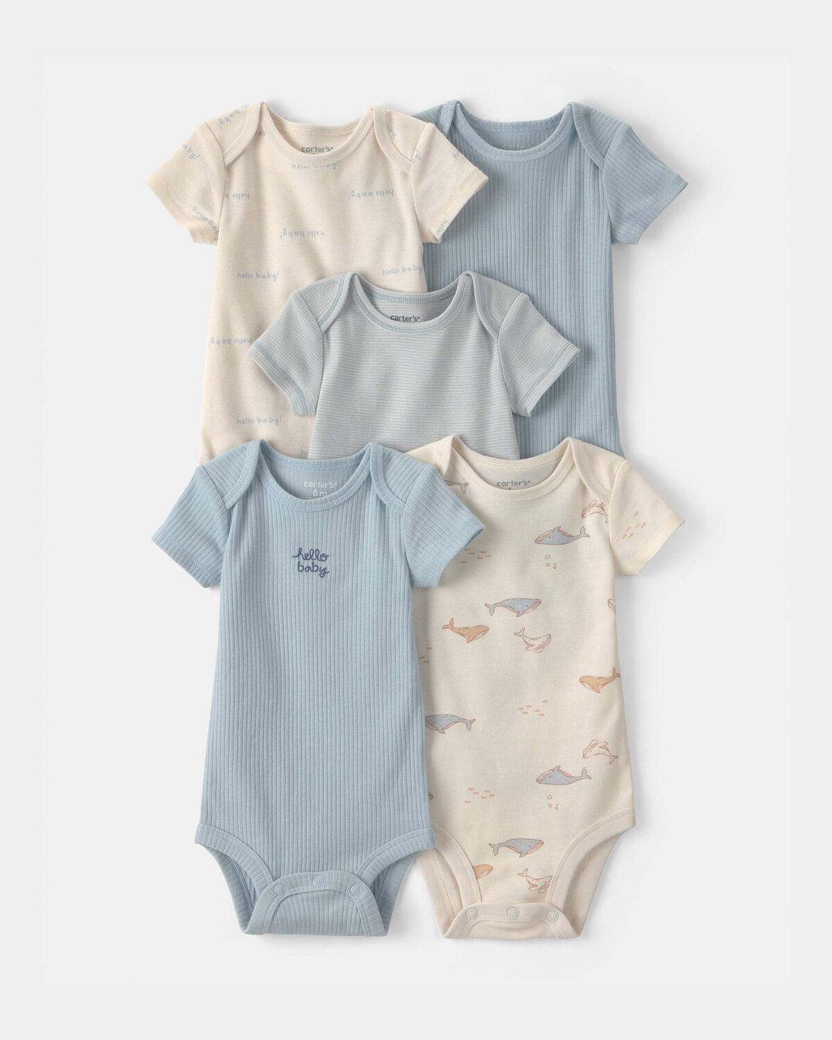 Baby 5-Pack Whale Multipack Bodysuits - Blue/Cream | Carter's Inc