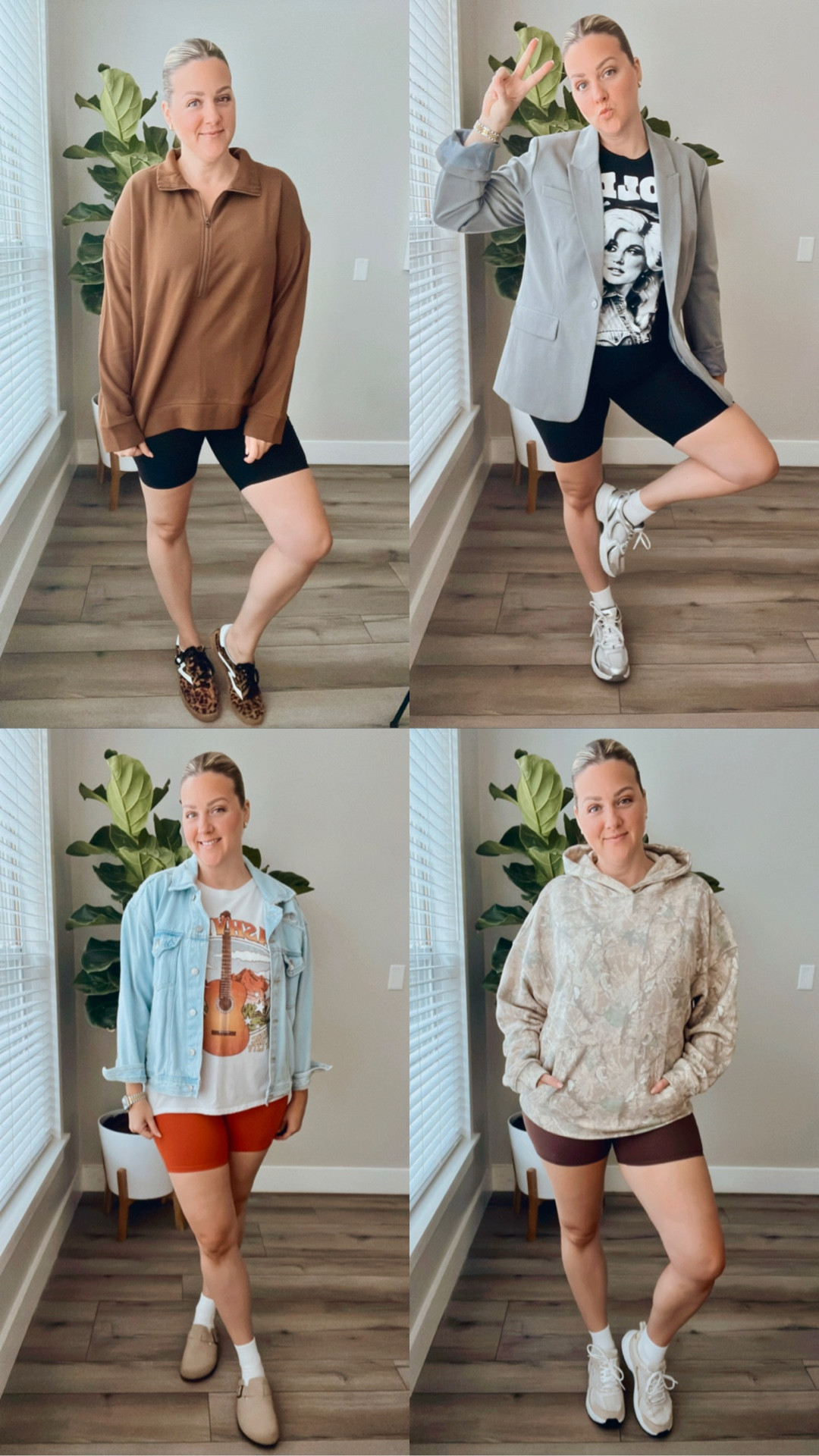 🍂✨ Bike shorts but make it fall chic. Whether it’s layered with a blazer, paired with a cozy half-zip, or dressed down with sneakers + a graphic tee—these are my go-to looks for running errands, school drop-offs, and everything in between.

Which look are you wearing first? 1, 2, 3, or 4? 👀

#FallOutfits #BikeShortsStyle #OOTDFall #EverydayStyle #MomStyle #AgelessStyle #AffordableLuxe

#LTKMidsize #LTKFindsUnder50 #LTKStyleTip