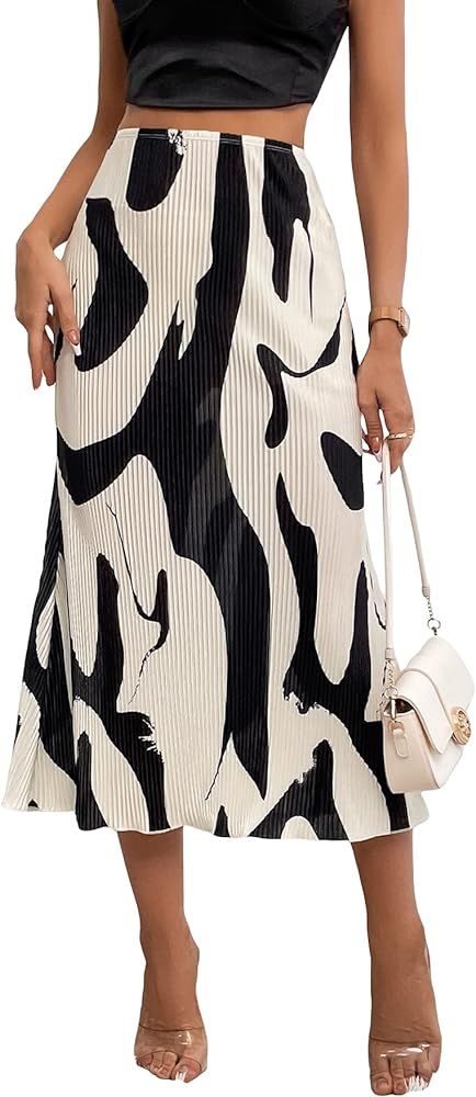 Verdusa Women's High Waist Graphic Print A Line Pleated Long Skirt | Amazon (US)
