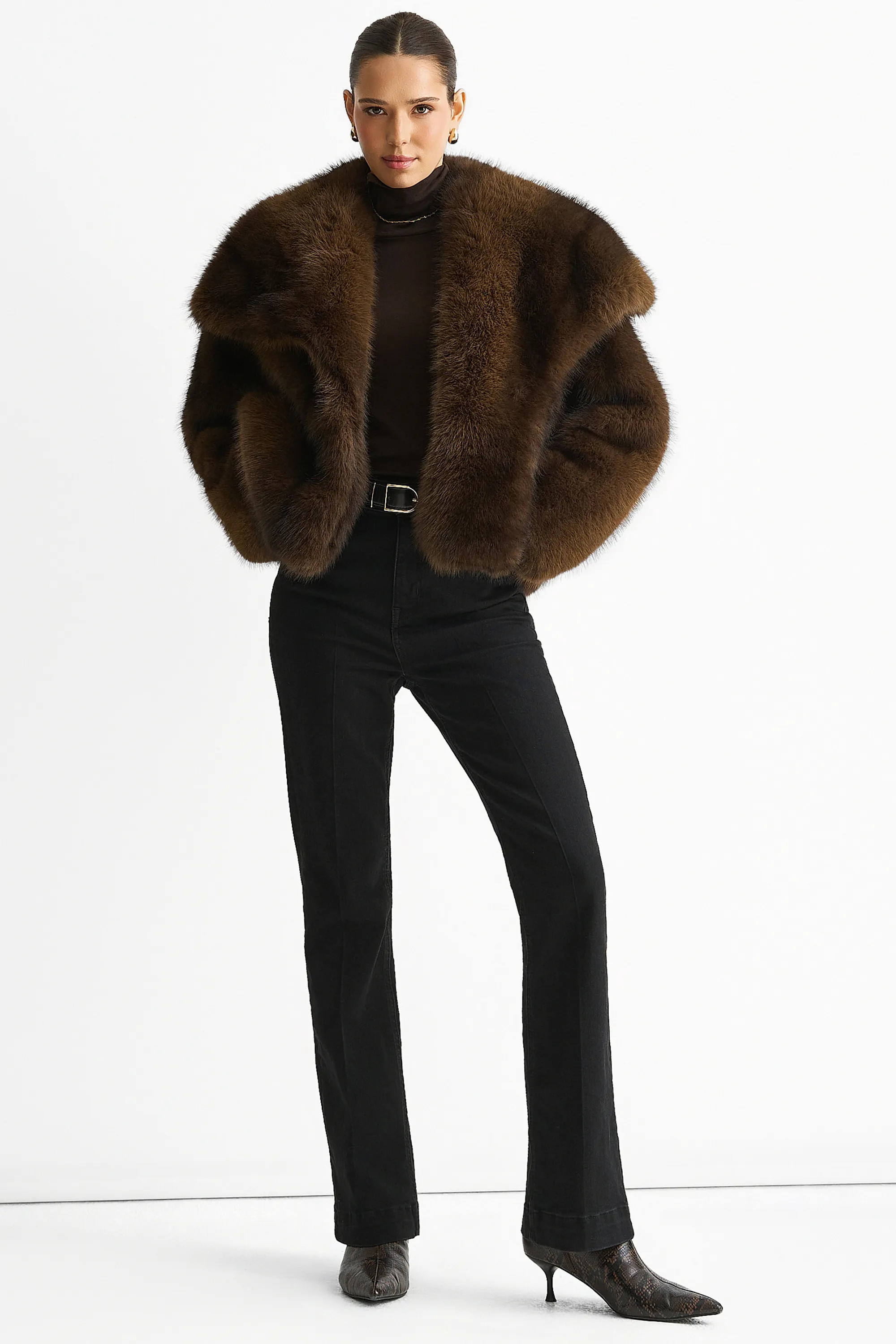 Jackets & Coats | Coffee Ombre Lapel Faux Fur Jacket | Gini London | Debenhams UK
