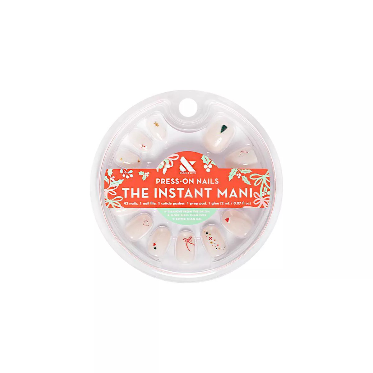 Olive & June Press-On - XS Round - All Out Christmas Minimalist - 42ct | Target