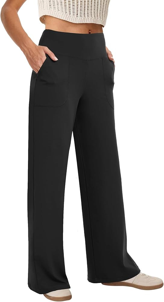 Wide Leg Pants Woman High Waist Yoga Pants with Pockets Loose Stretch Dress Work Pants Casual Lou... | Amazon (US)