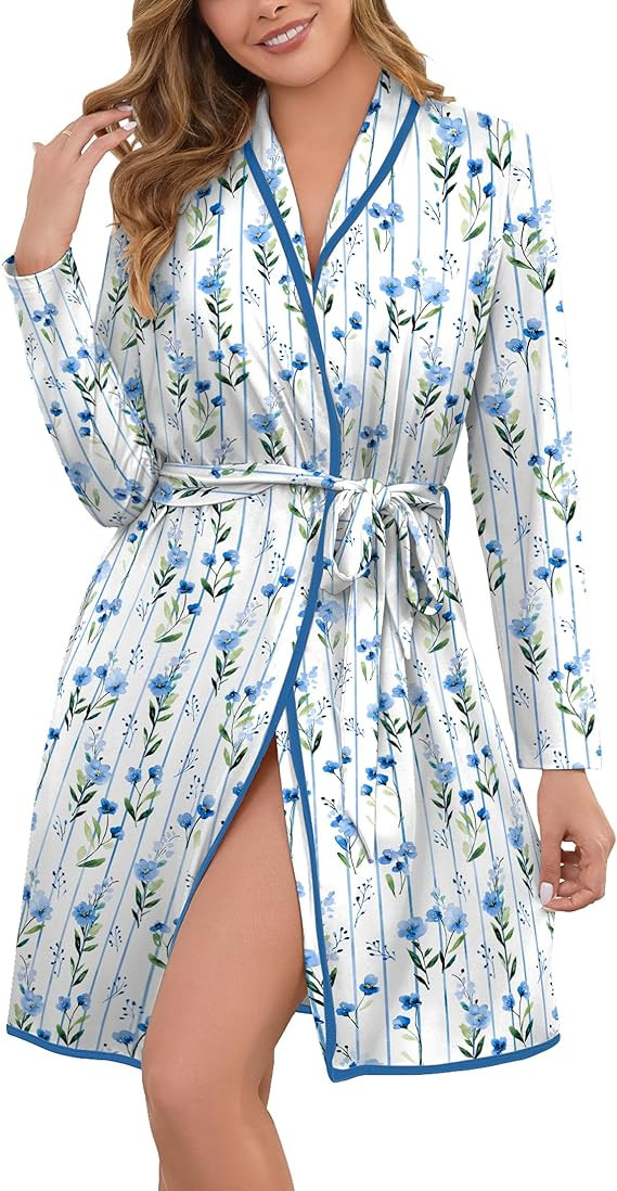 Robes for Women Print Long Sleeve Kimono Bath Robe Lightweight House Coat Bathrobe Loungewear wit... | Amazon (US)
