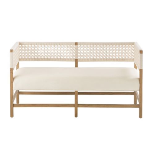 Kallie Woven Back Modern Indoor Upholstered Bench with Linen Cushion Seat | Ballard Designs, Inc.