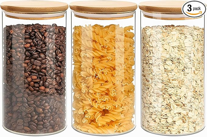 VIEWELLD 1.5 Qt Round Glass Storage Containers with Lids, Clear Food Storage Container Jar with S... | Amazon (US)
