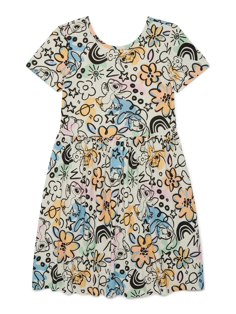 Stitch Girls' Allover Print Dress with Short Sleeves, Sizes 4-12 | Walmart (US)