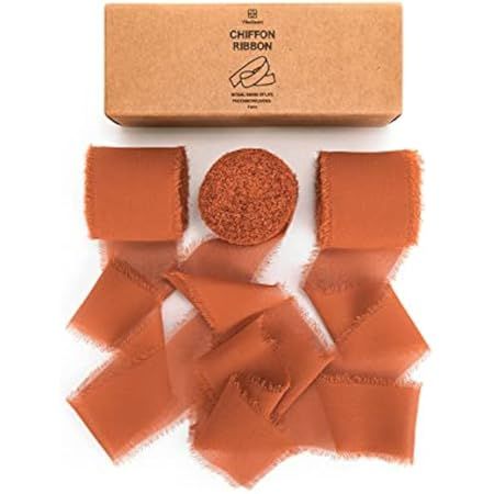 Socomi Terracotta Handmade Fringe Chiffon Silk Ribbon 1-3/4" x 7Yd, 4 Rolls Frayed Ribbons for Weddi | Amazon (US)