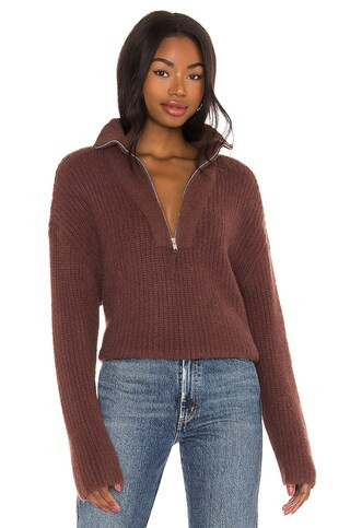 LPA Lesley Half Zip Sweater in Chocolate Brown from Revolve.com | Revolve Clothing (Global)