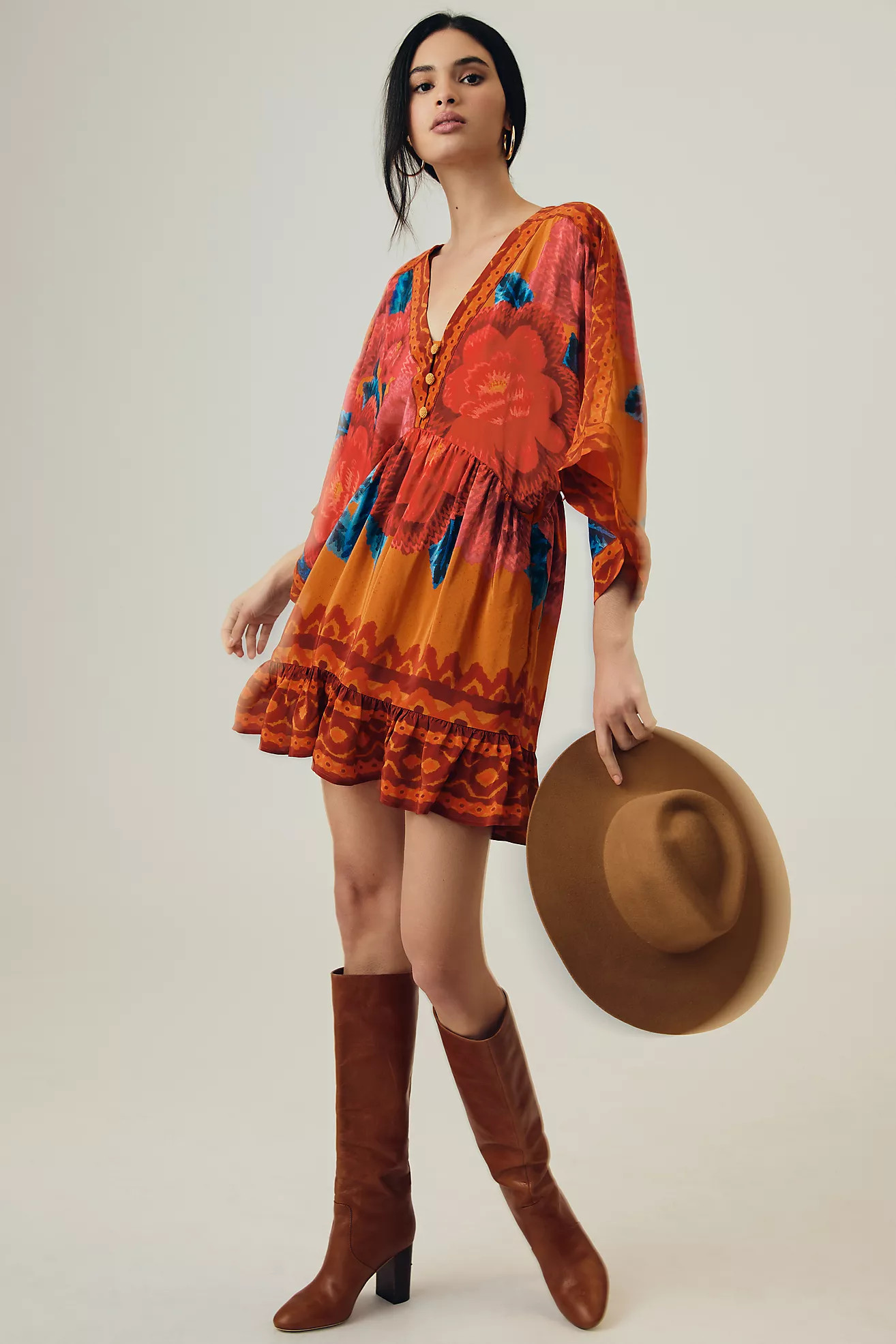 Farm Rio Long-Sleeve V-Neck Dress | Anthropologie (US)