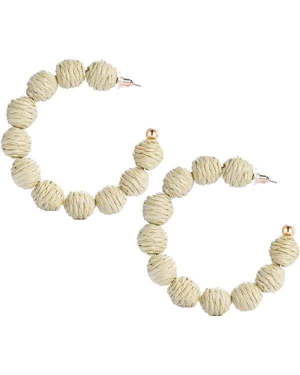 Rattan Earrings Rattan Ball Hoop Dangle Earrings for Women Handmade Bohemia Earrings Braid Straw ... | Amazon (US)
