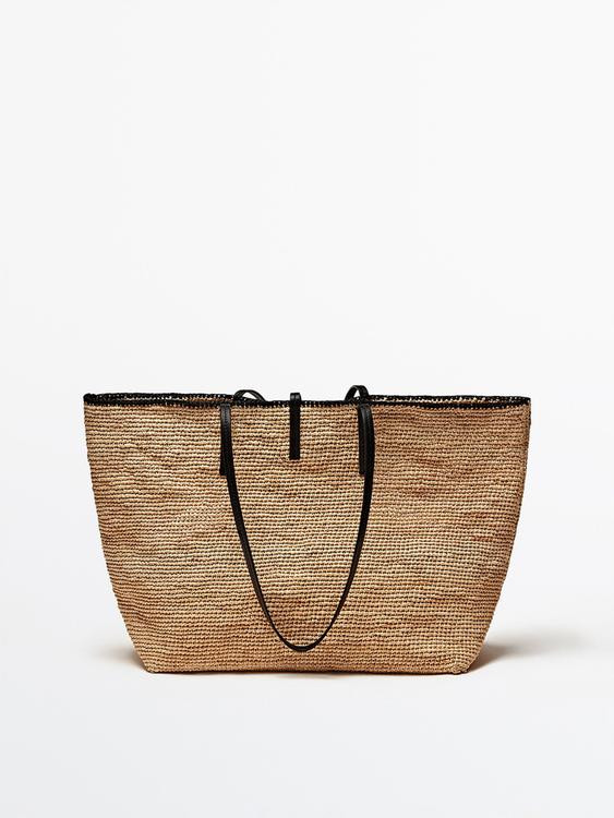 Raffia tote bag with leather handles | Massimo Dutti US
