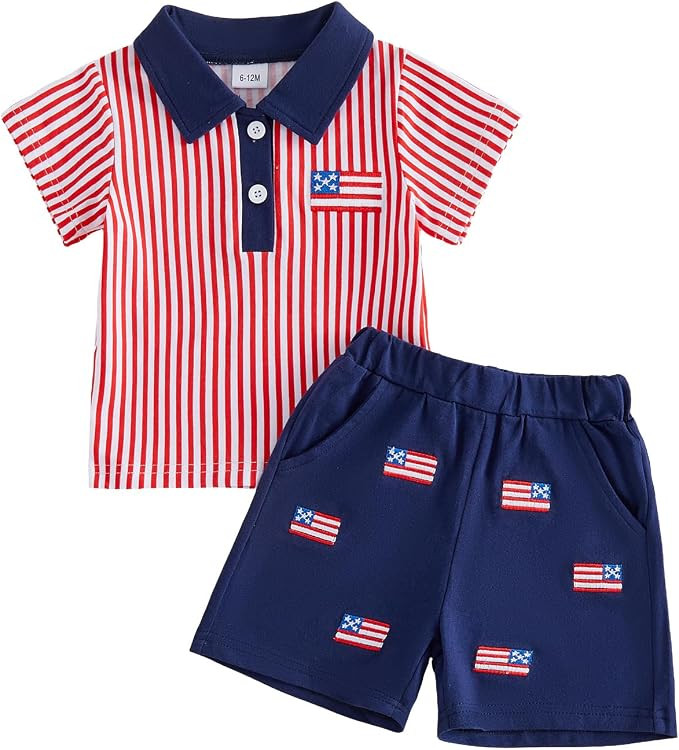 Toddler Baby Boy Summer Outfit Sailboat Embroidered Collared Tops Shorts 2-Pieces Cute Clothes Se... | Amazon (US)