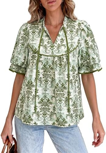 PRETTYGARDEN Womens Boho Floral Babydoll Tunic Tops | Amazon (US)