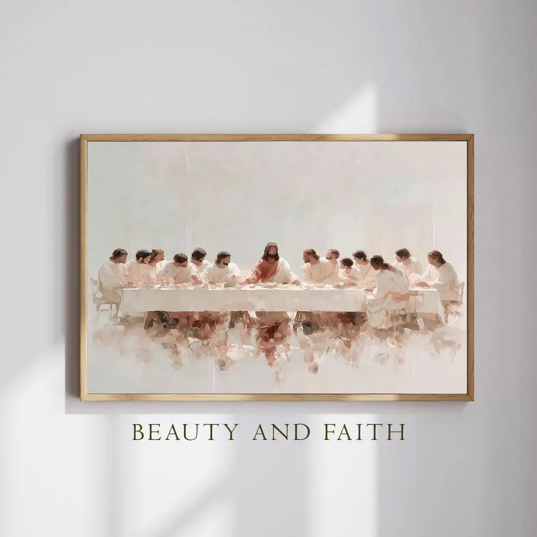 The Last Supper Christian Wall Art, Jesus Disciples Painting, Modern Faith Print (digital Downloa... | Etsy (US)
